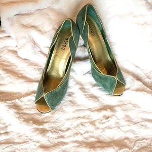 Bijou green and gold heels